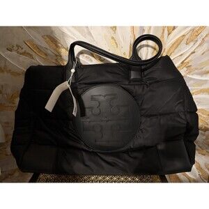 TORY BURCH Black Ella Puffer Tote LARGE  Shoulder Bag Carryall NIB NWT NEW!